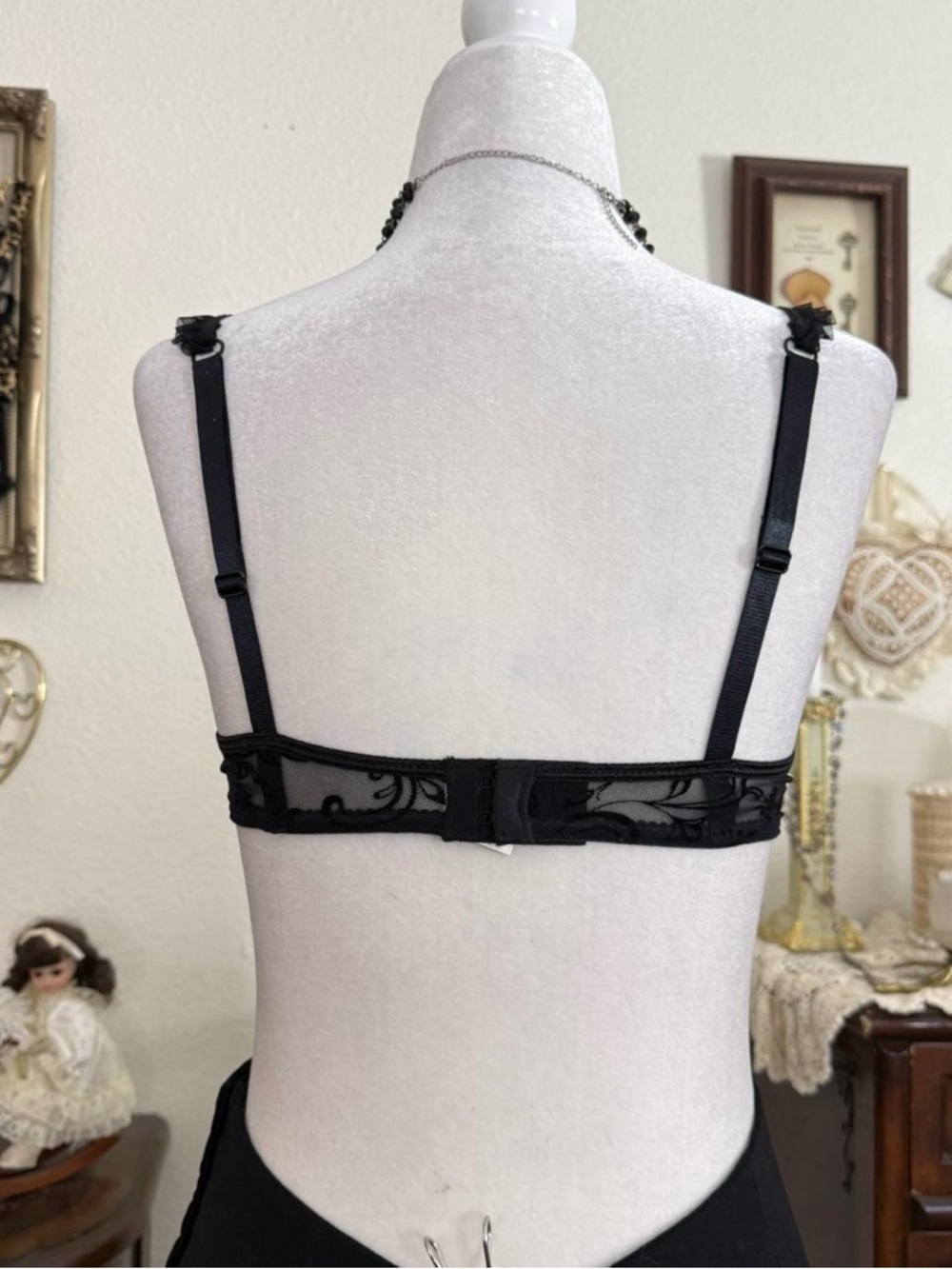 vintage 90's vampy whimsigoth femme fatale blue and black mesh bra - Picture 4 of 6
